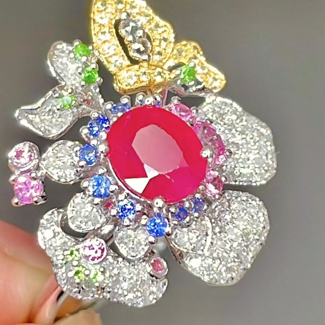 14k Gold 1 Ct Natural Ruby & Diamond Ring - 2