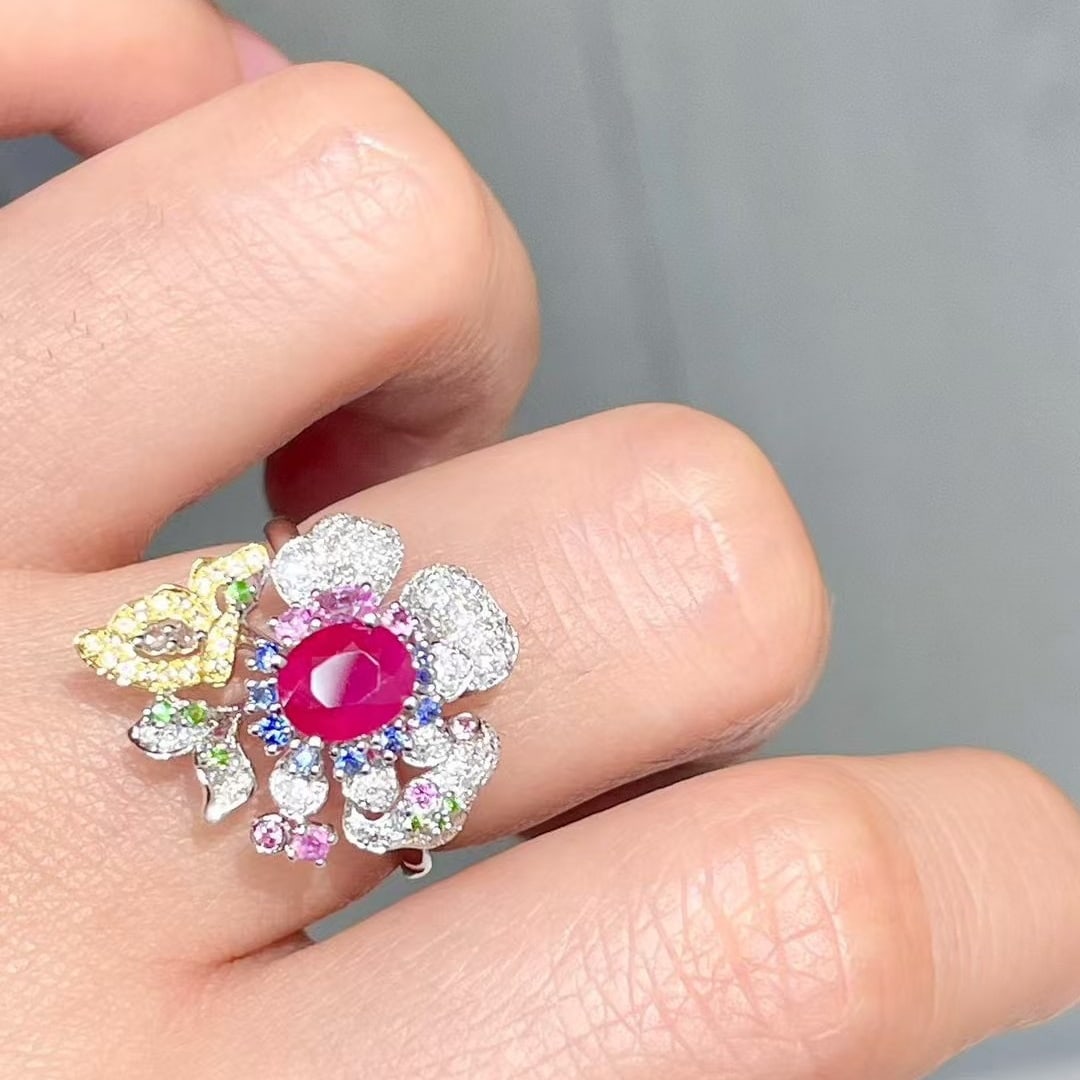 14k Gold 1 Ct Natural Ruby & Diamond Ring - 3