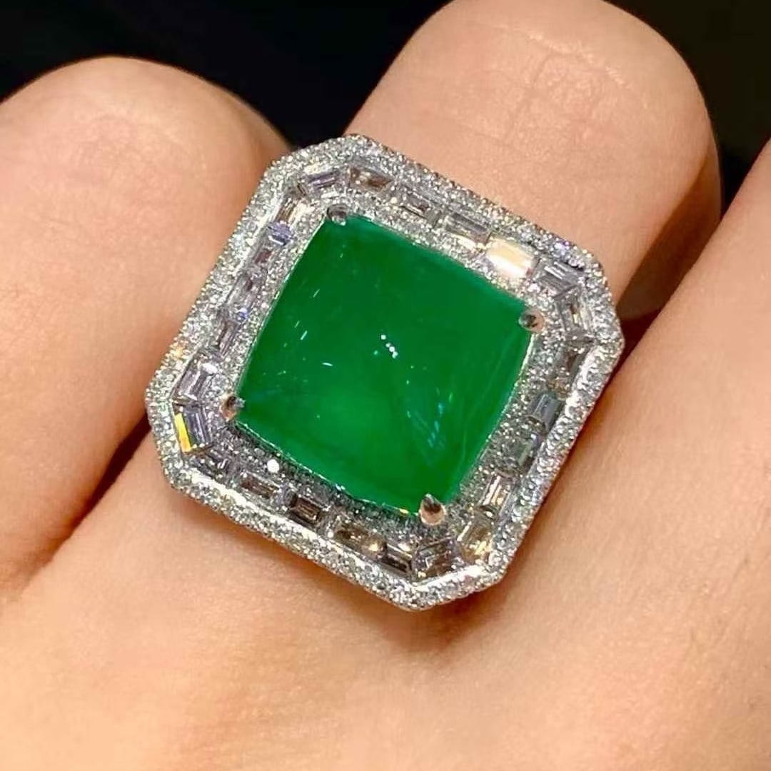 14k Gold 7.2 Ct Vivid Green Natural Emerald & Diamond Ring - 6