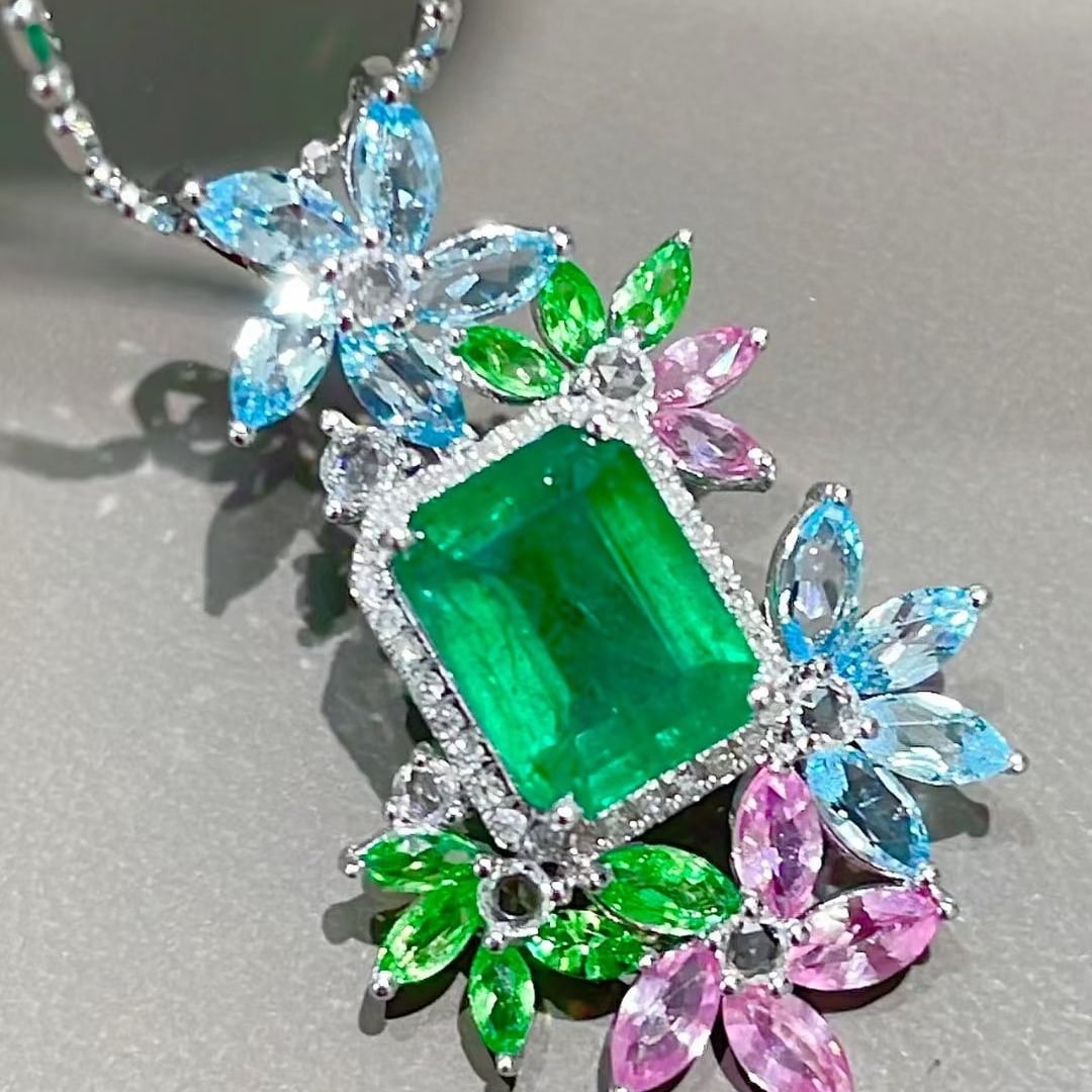 14k Gold 1.63 Ct Natural Emerald & Diamond Pendant( Without Chain ) - 4