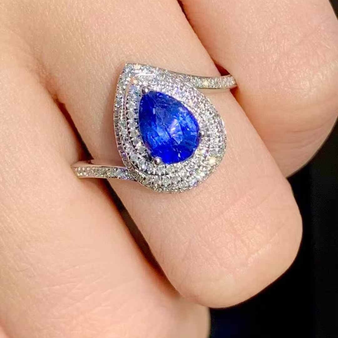 14k Gold 1.1 Ct Natural Sapphire & Diamond Ring - 4