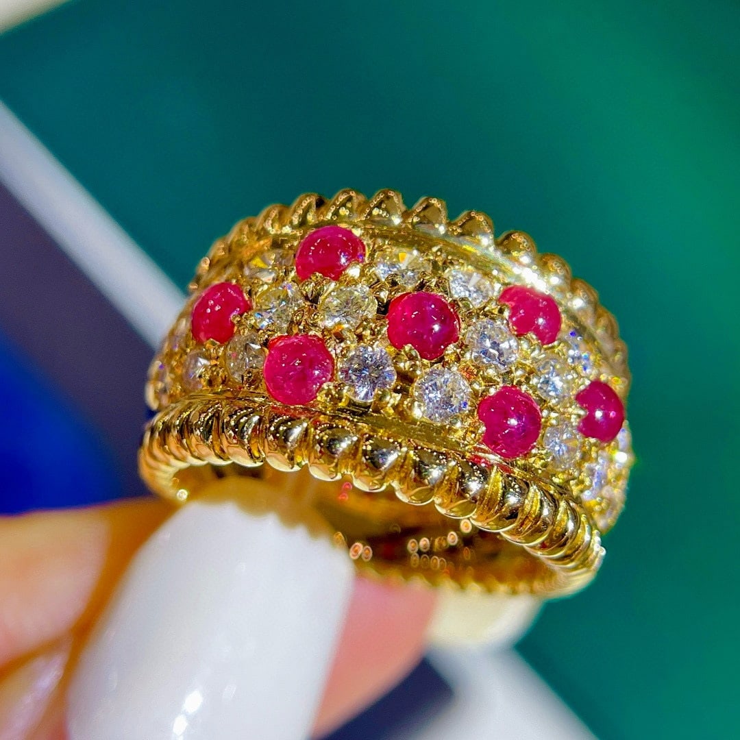 14k Gold 2.29 Ctw Natural Ruby & Diamond Ring: Ref:231125259 // gold content:14k gold // ring size:7. 25us // // main gemstone:ruby // shape:round // carat weight:1. 17ct // color:red // treatment:natural // cut grade:g // // adjacent gemstone 2 :