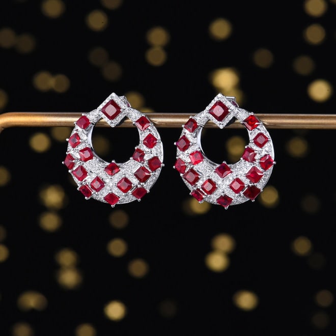 14k Gold 4.61 Ctw Natural Ruby & Diamond Earrings - 2