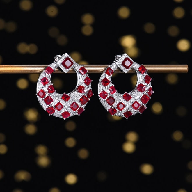 14k Gold 4.61 Ctw Natural Ruby & Diamond Earrings - 3