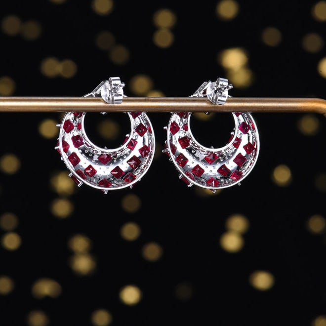 14k Gold 4.61 Ctw Natural Ruby & Diamond Earrings - 4
