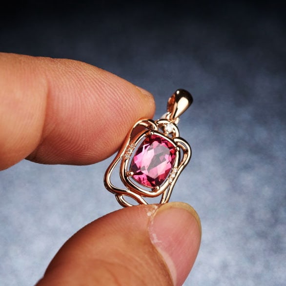 14k Gold 1.33 Ct Natural Tourmaline & Diamond Pendant( Without Chain ) - 8