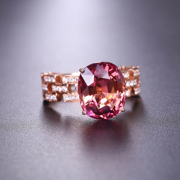 14k Gold 4.6 Ct Natural Tourmaline & Diamond Ring - 2