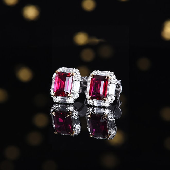 14k Gold 2.79 Ctw Natural Ruby & Diamond Earrings - 2