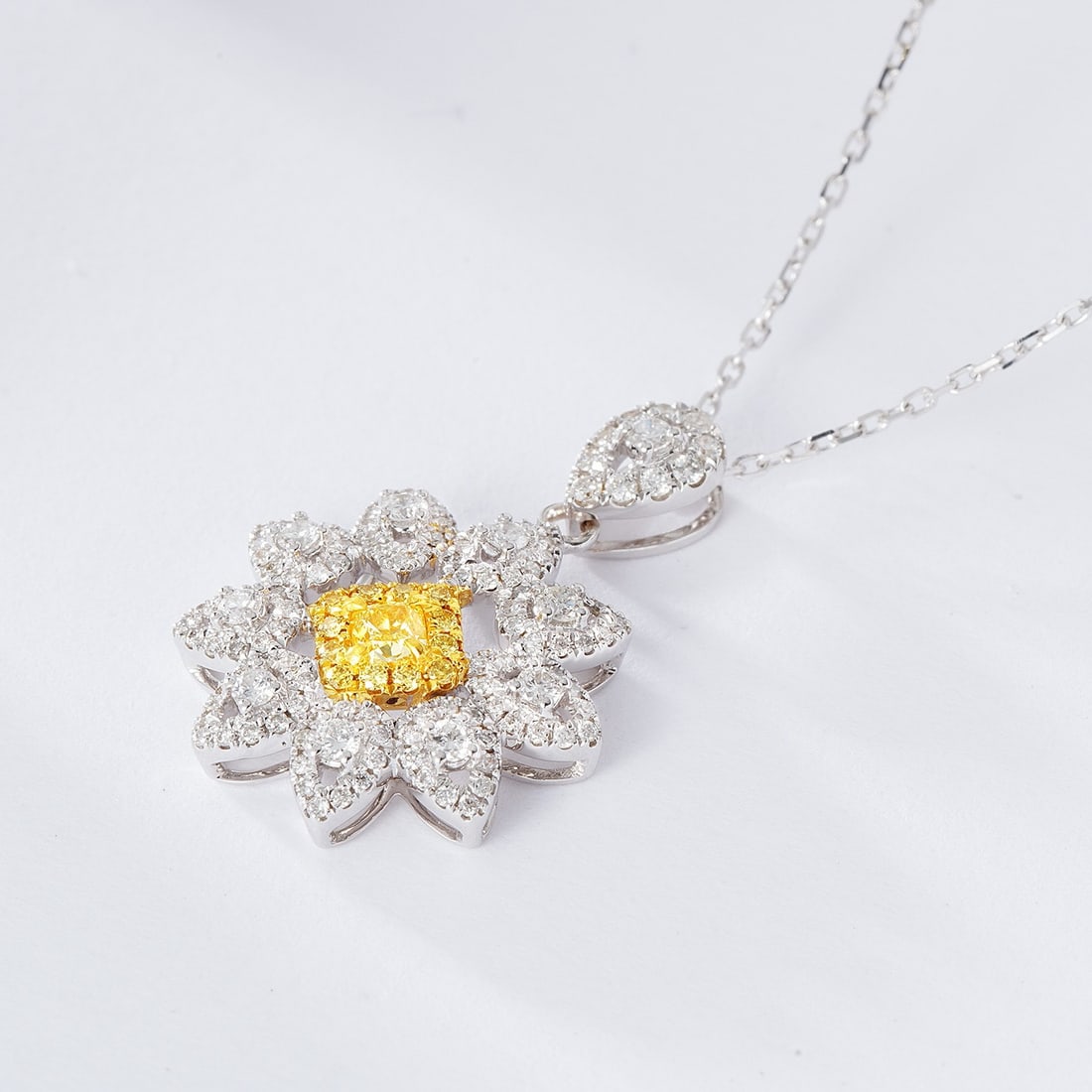 14k Gold 0.49 Ctw Natural Yellow Diamond & Diamond Necklace - 2