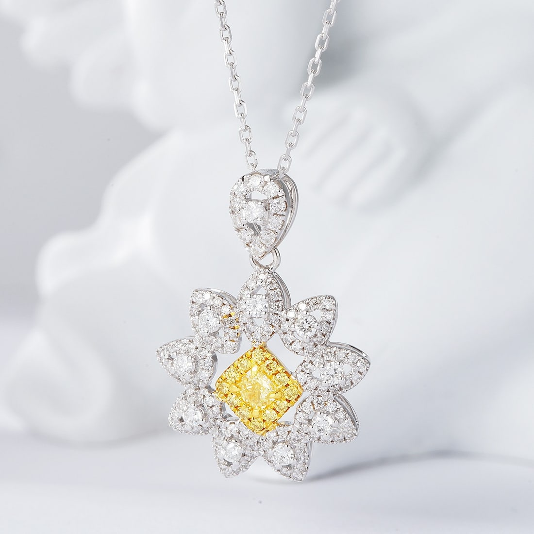 14k Gold 0.49 Ctw Natural Yellow Diamond & Diamond Necklace - 3