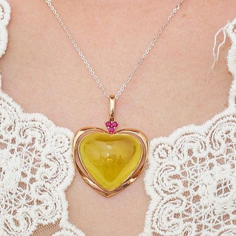 14k Gold 30.58 Ct Natural Prehnite & Ruby Pendant( Without Chain ) - 8