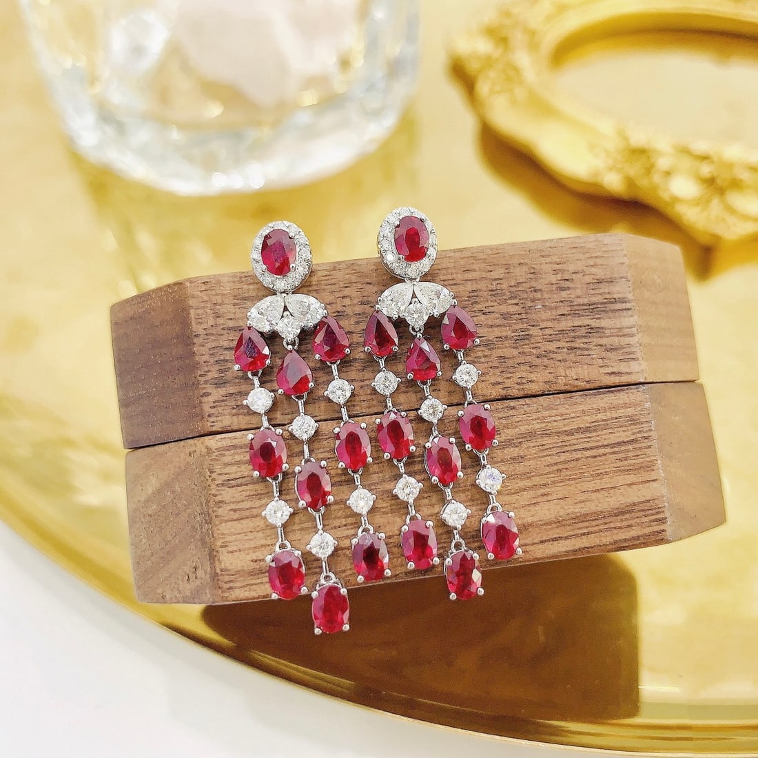 14k Gold 5.52 Ctw Natural Ruby & Diamond Earrings: Ref:231126033 // gold content:14k gold // main gemstone:ruby // shape:multiple // carat weight:3. 40ct // color:red // treatment:natural // // adjacent gemstone 2 : diamond // shape:multiple // carat