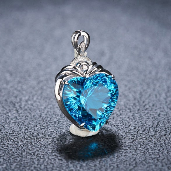 14k Gold 16.8 Ct Natural Topaz & Diamond Pendant( Without Chain ) - 2