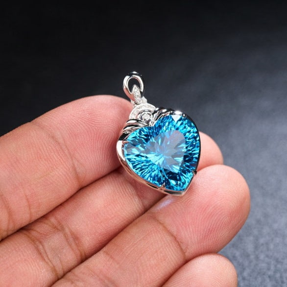 14k Gold 16.8 Ct Natural Topaz & Diamond Pendant( Without Chain ) - 7