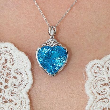 14k Gold 16.8 Ct Natural Topaz & Diamond Pendant( Without Chain ) - 8