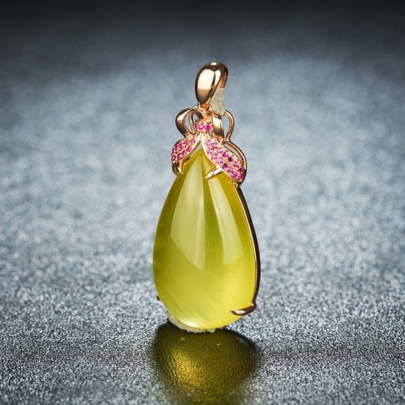 14k Gold 23.36 Ct Natural Prehnite & Ruby Pendant( Without Chain ) - 3
