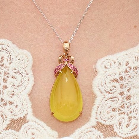 14k Gold 23.36 Ct Natural Prehnite & Ruby Pendant( Without Chain ) - 8
