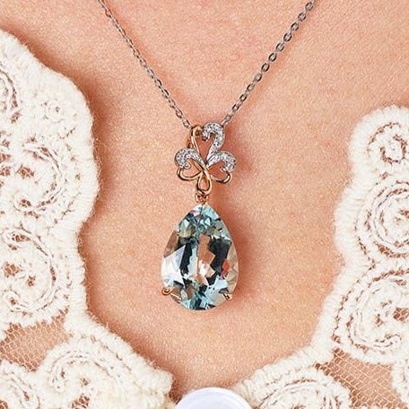 14k Gold 4.58 Ct Natural Aquamarine & Diamond Pendant( Without Chain ) - 8