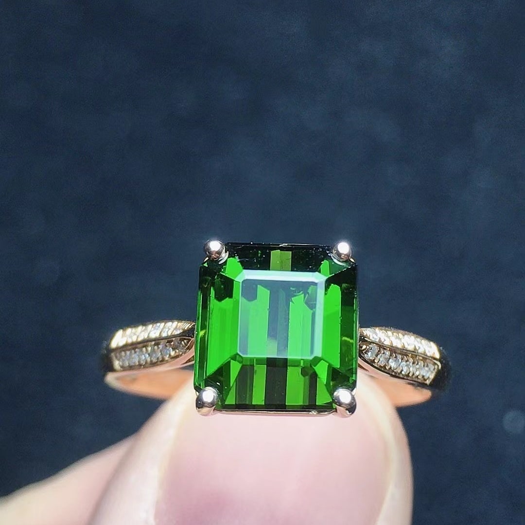 14k Gold 3.35 Ct Natural Tourmaline & Diamond Ring - 3