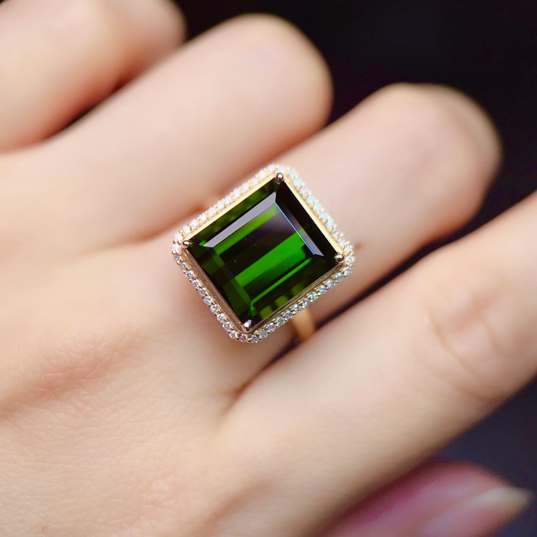 14k Gold 9.09 Ctw Natural Tourmaline & Diamond Ring - 6