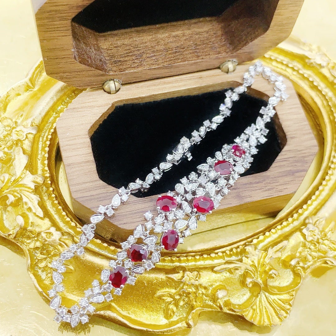 14k Gold 3.67 Ctw Natural Ruby & Diamond Bracelet - 3