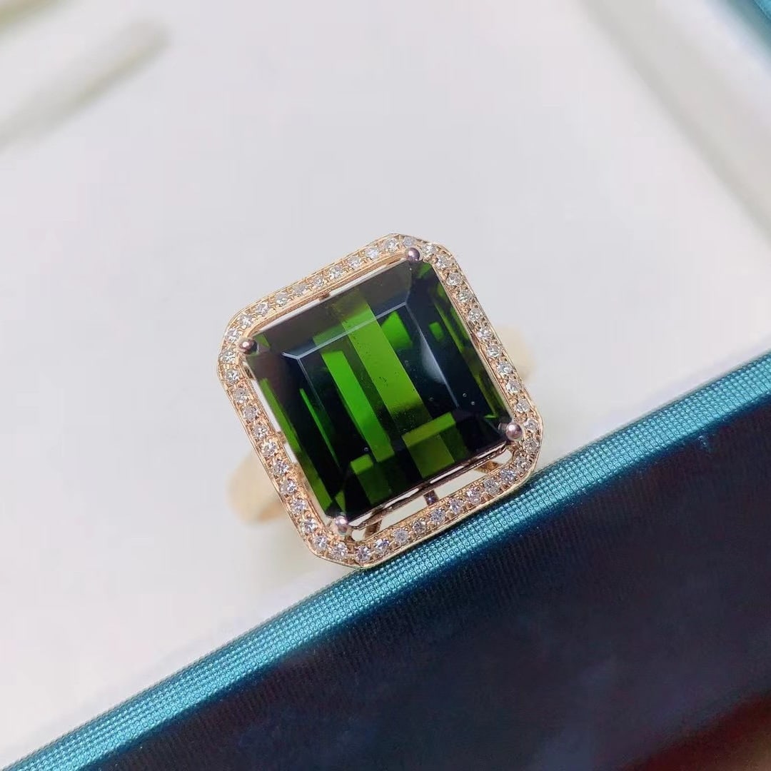 14k Gold 8.18 Ctw Natural Tourmaline & Diamond Ring (1 of 7)