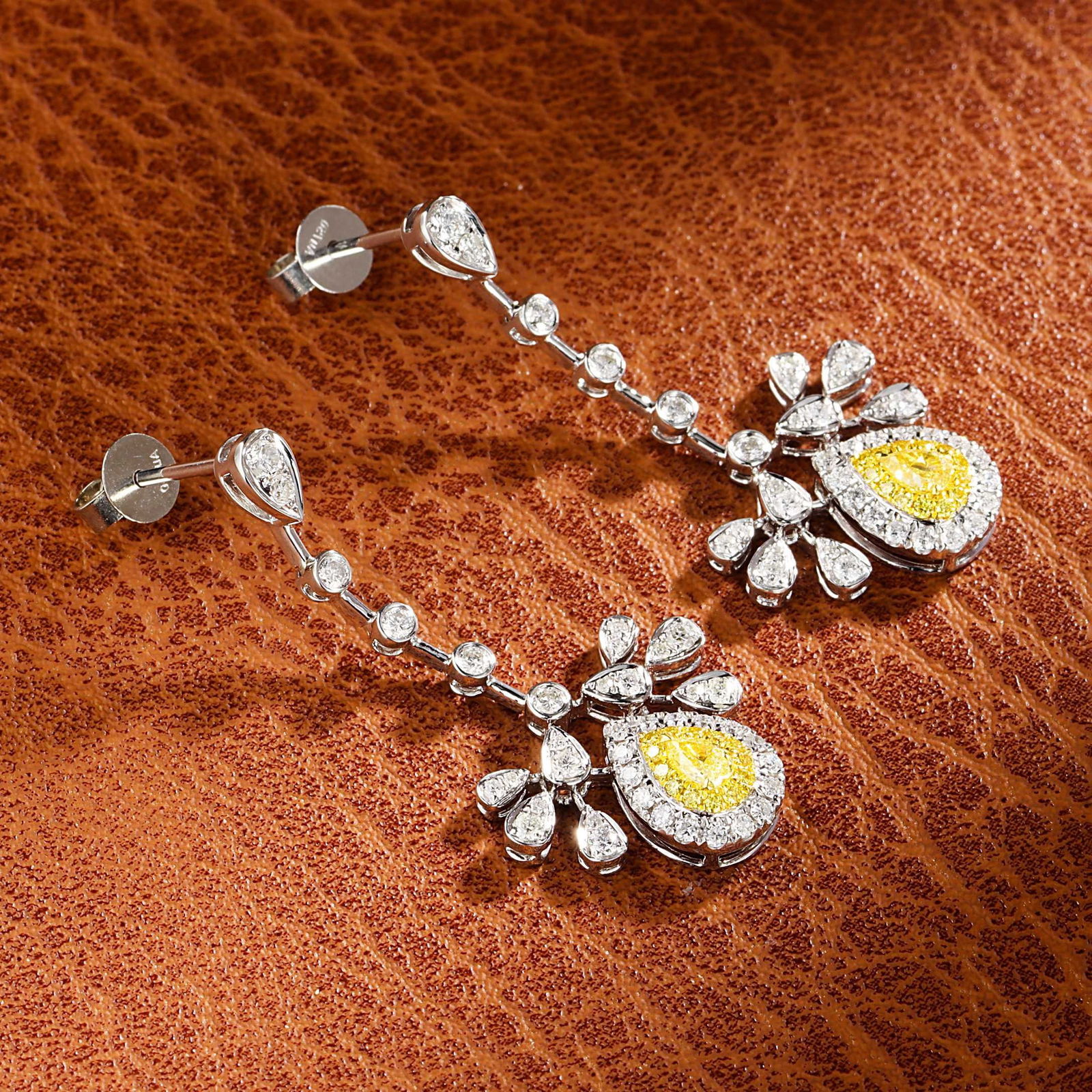 14k Gold 0.96 Ctw Natural Yellow Diamond & Diamond Earrings - 4