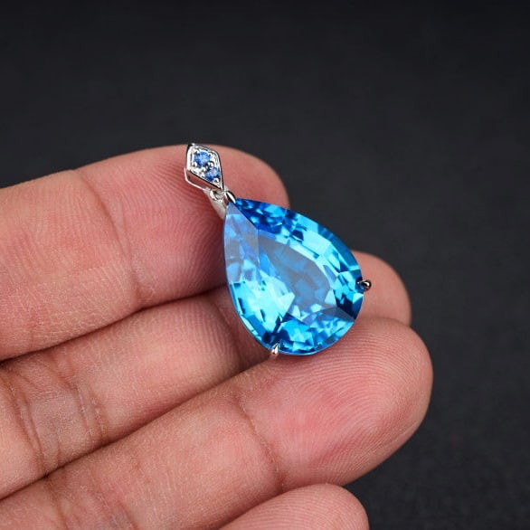 14k Gold 16.69 Ct Natural Topaz & Sapphire Pendant( Without Chain ) - 7