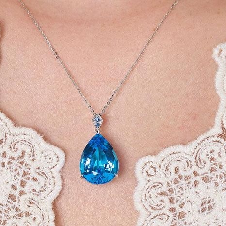 14k Gold 16.69 Ct Natural Topaz & Sapphire Pendant( Without Chain ) - 8