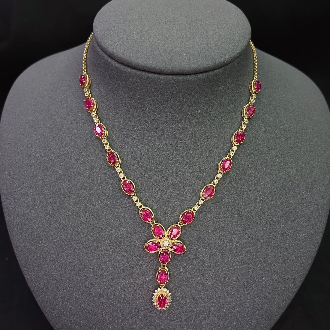 14k Gold 5.65 Ct Natural Ruby & Diamond & Sapphire Necklace (1 of 6)