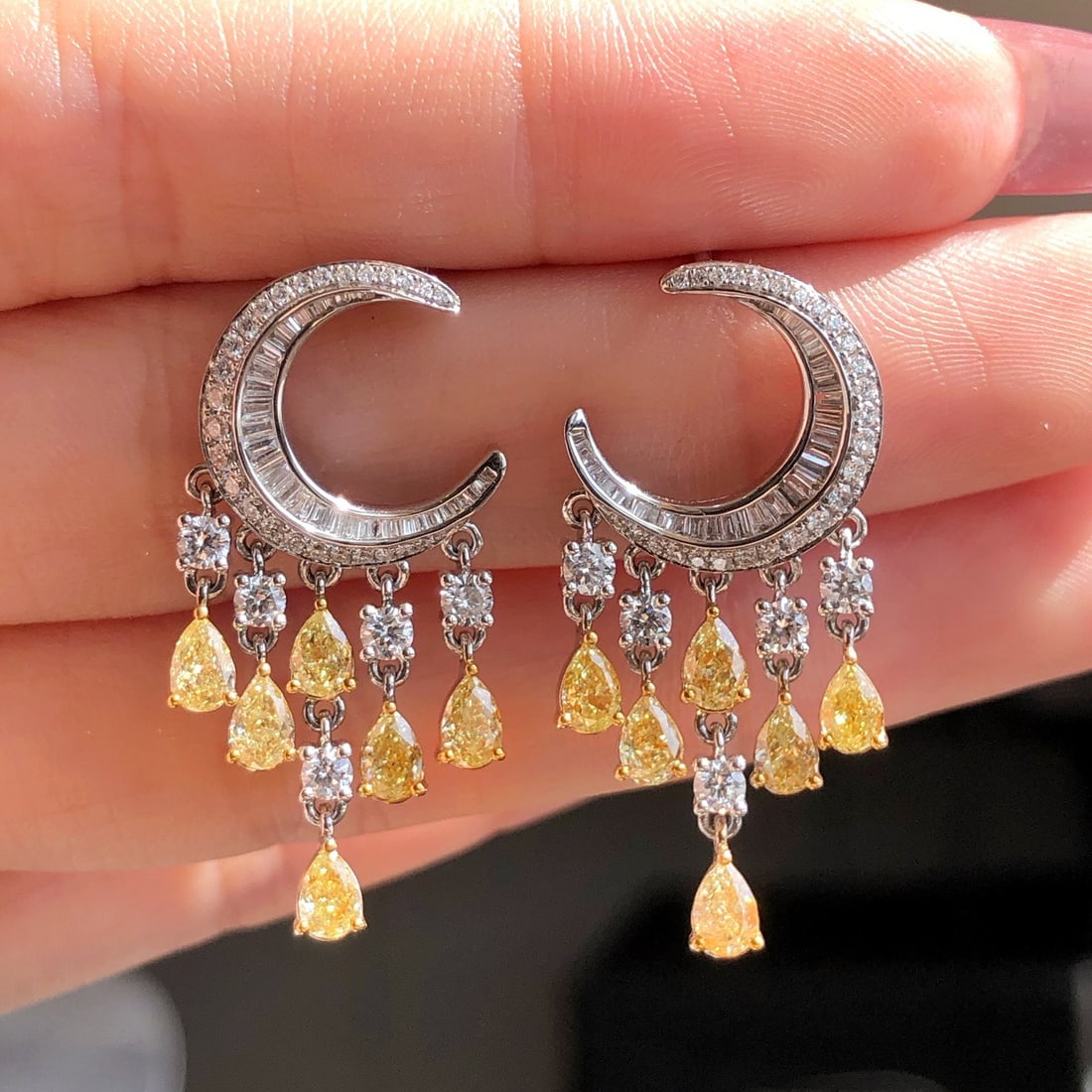 14k Gold 2.70 Ctw Natural Yellow Diamond & Diamond Earrings - 4