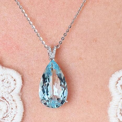 14k Gold 5.56 Ct Natural Aquamarine & Diamond Pendant( Without Chain ) - 8