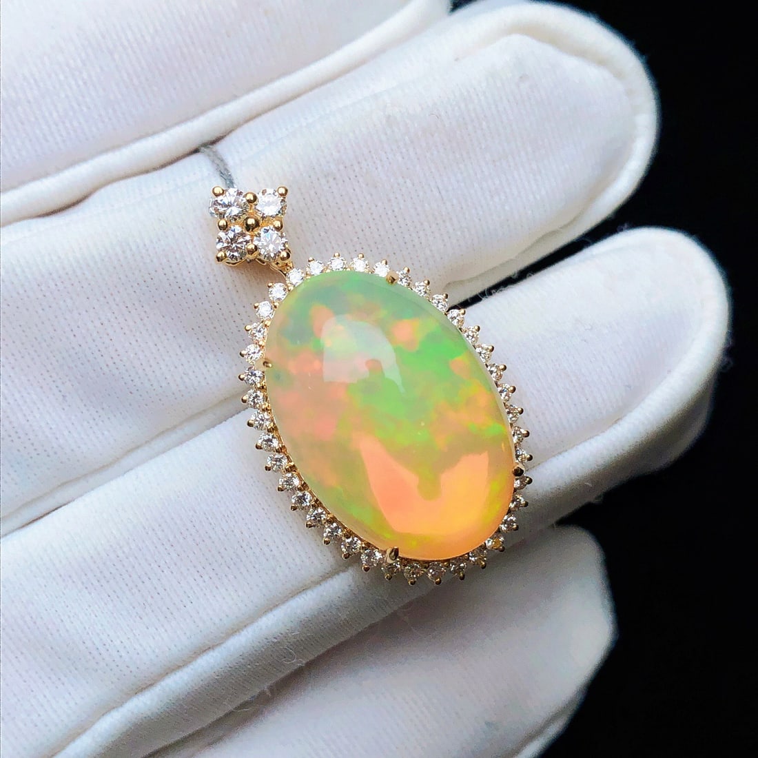14k Gold 7.48 Ctw Natural Opal & Diamond Pendant( Without Chain ) - 4