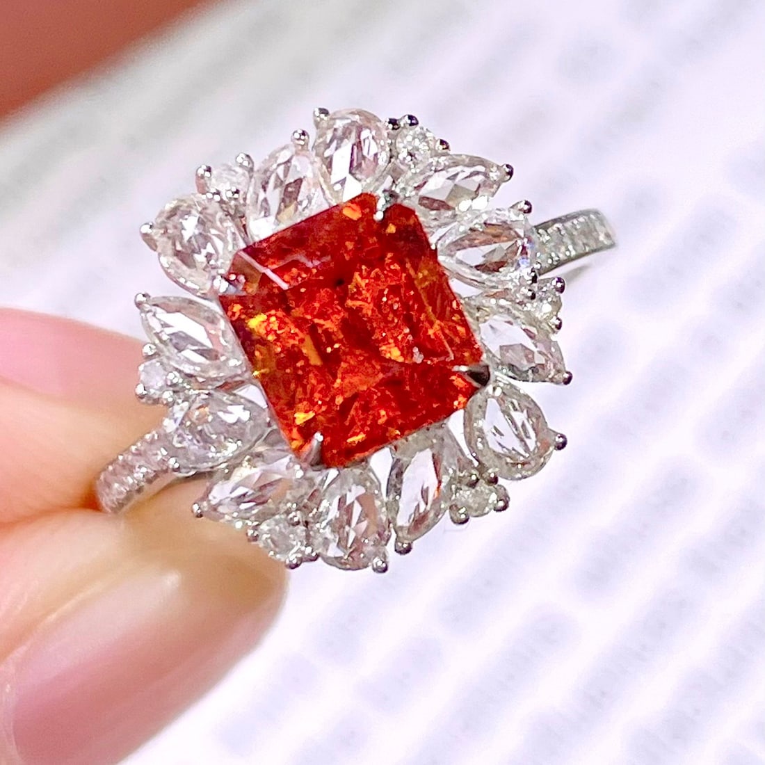 14k Gold 2.8 Ct Natural Spessartine & Diamond & Sapphire Ring - 3