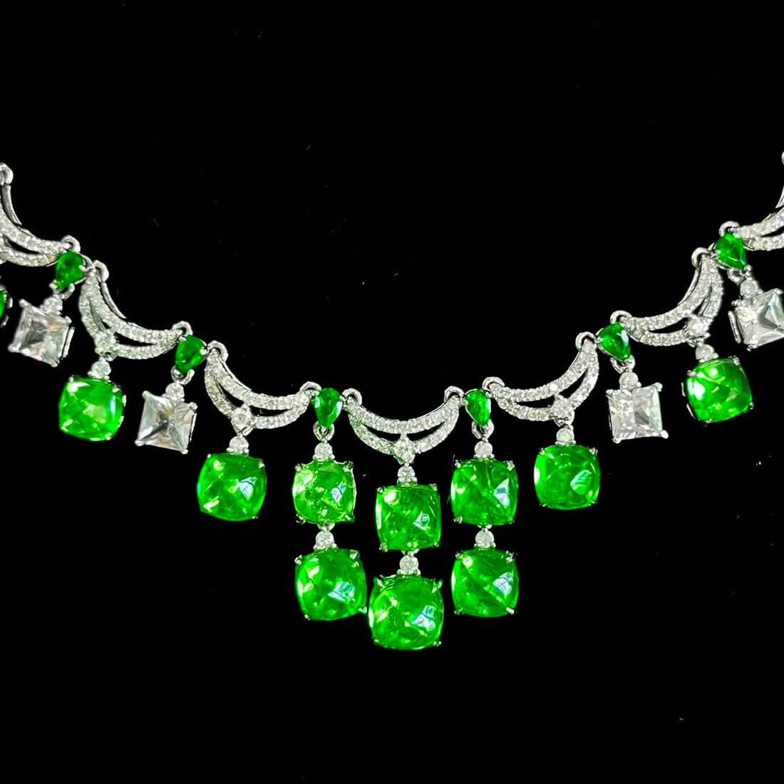 14k Gold 12.1 Ctw Natural Tsavorite & Sapphire Necklace - 7