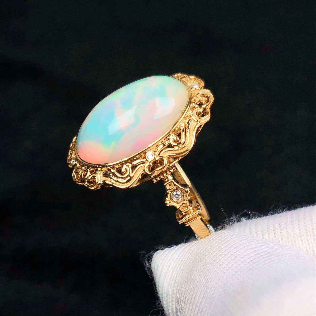 14k Gold 4.09 Ctw Natural Opal & Diamond Ring - 2