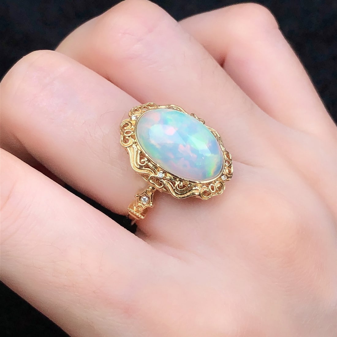 14k Gold 4.09 Ctw Natural Opal & Diamond Ring - 9