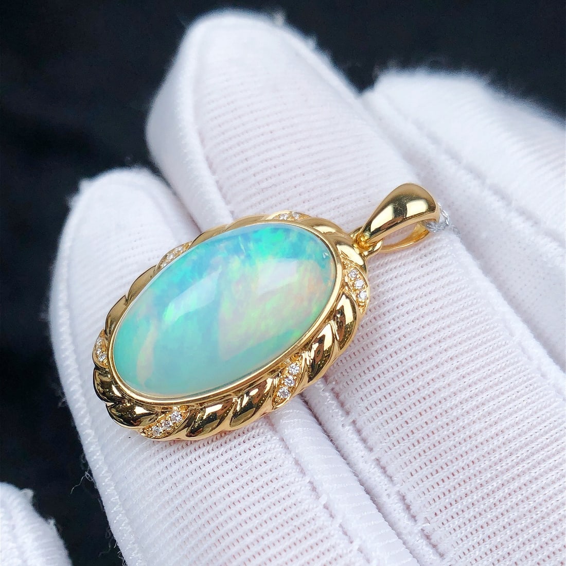 14k Gold 5.83 Ctw Natural Opal & Diamond Pendant( Without Chain ) - 2