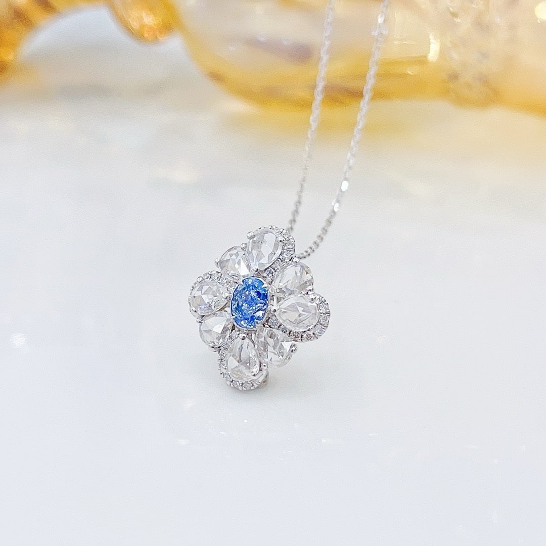 14k Gold 1.17 Ctw Natural Blue Diamond & Diamond Necklace - 4