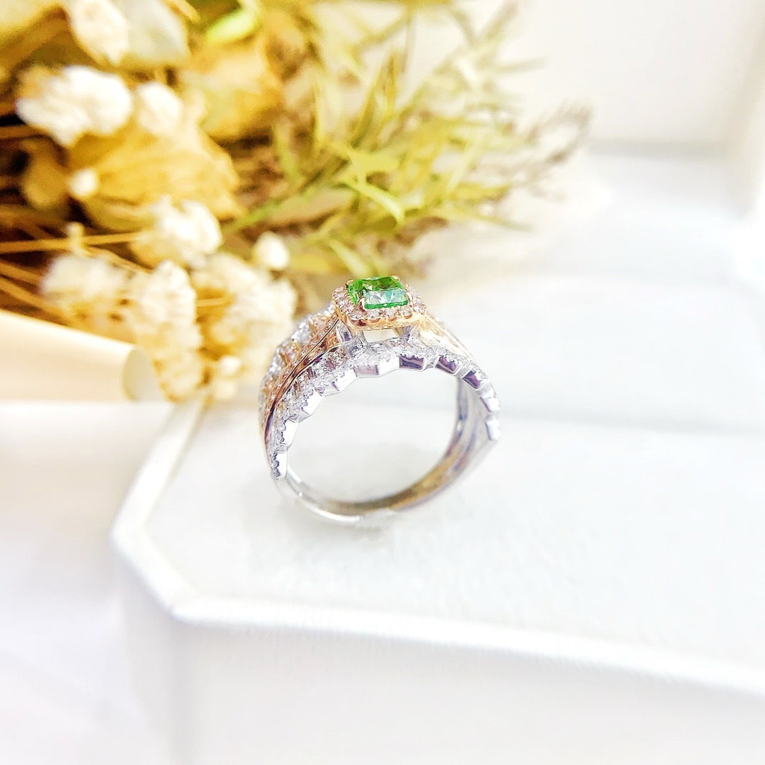 14k Gold 1.18 Ctw Natural Green Diamond & Diamond Ring - 2