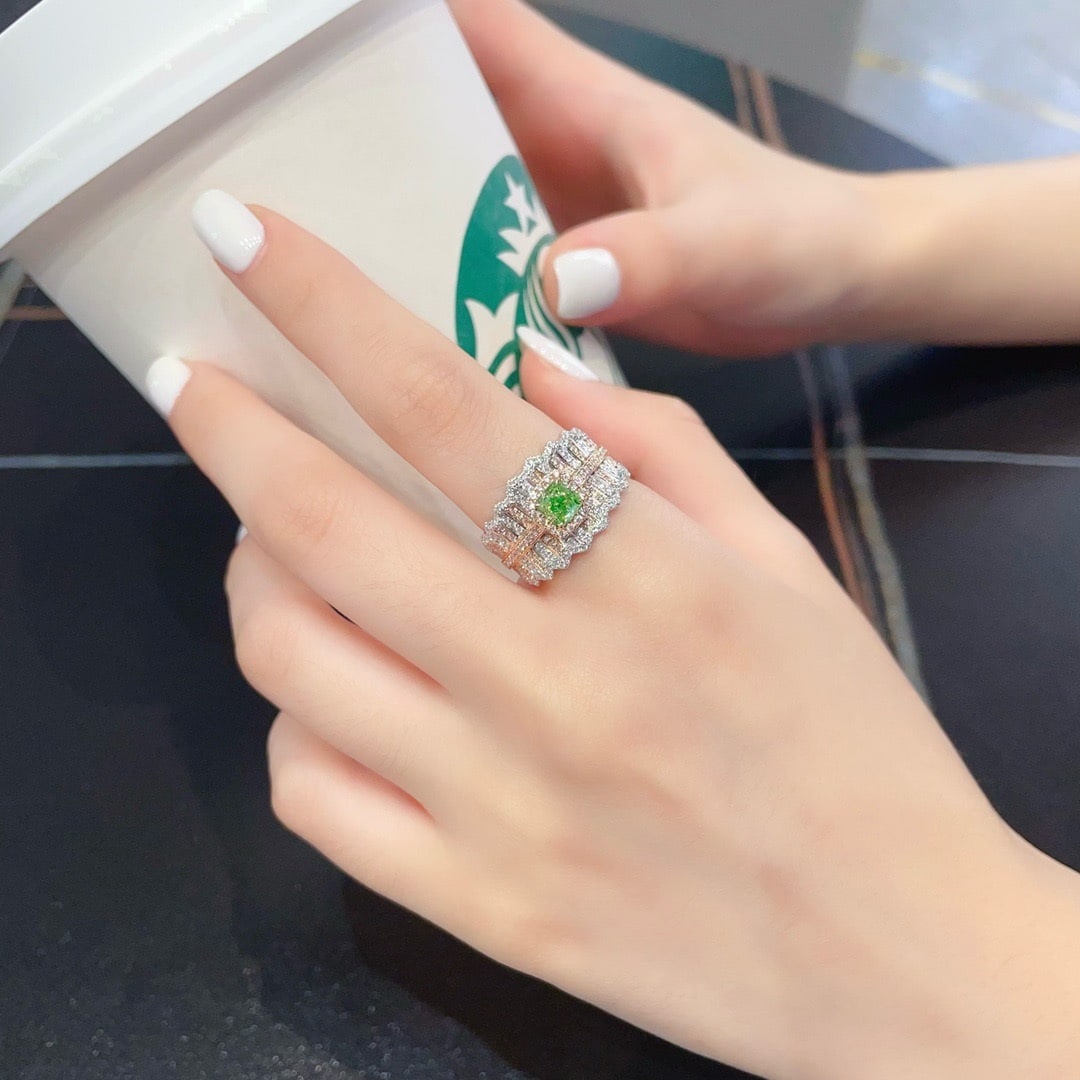 14k Gold 1.18 Ctw Natural Green Diamond & Diamond Ring - 3