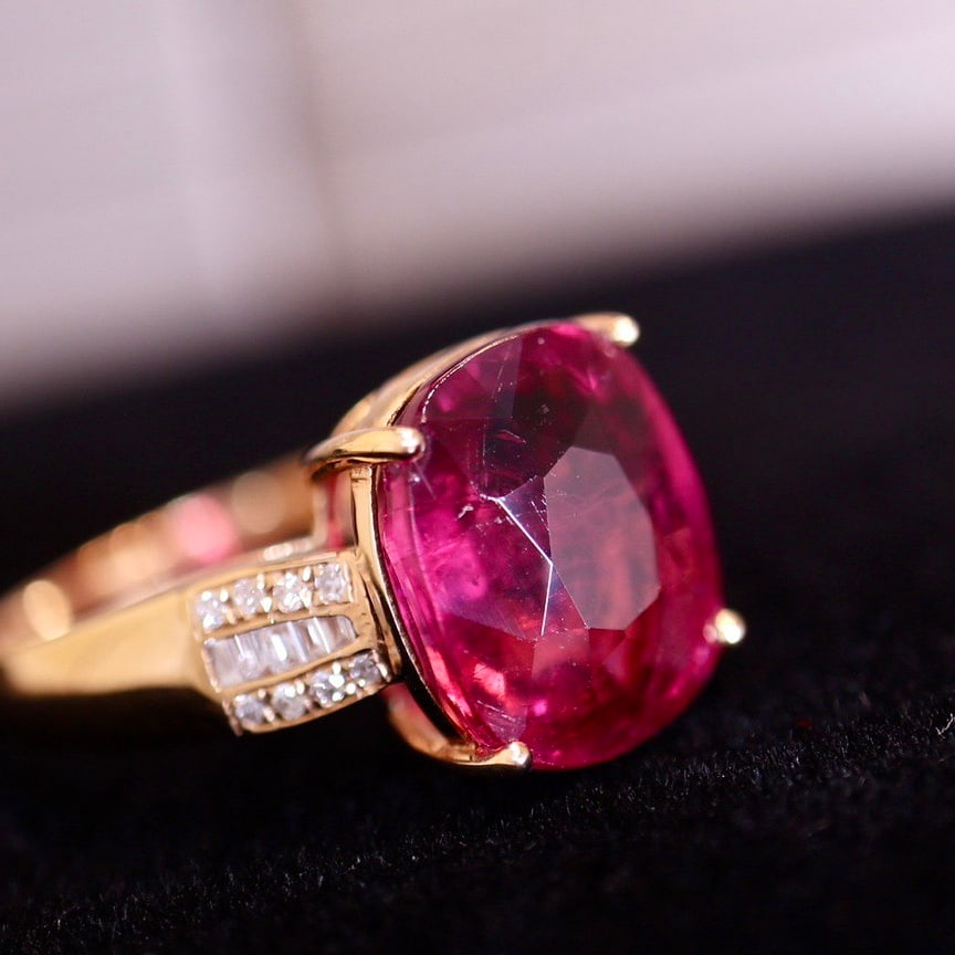 14k Gold 5.56 Ct Natural Tourmaline & Diamond Ring - 2