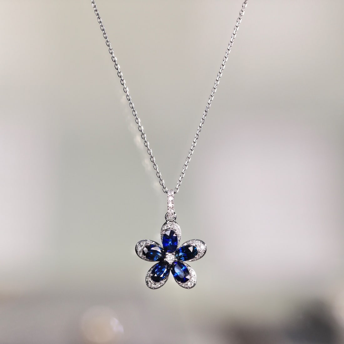 14k Gold 1.58 Ct Natural Sapphire & Diamond Necklace - 4