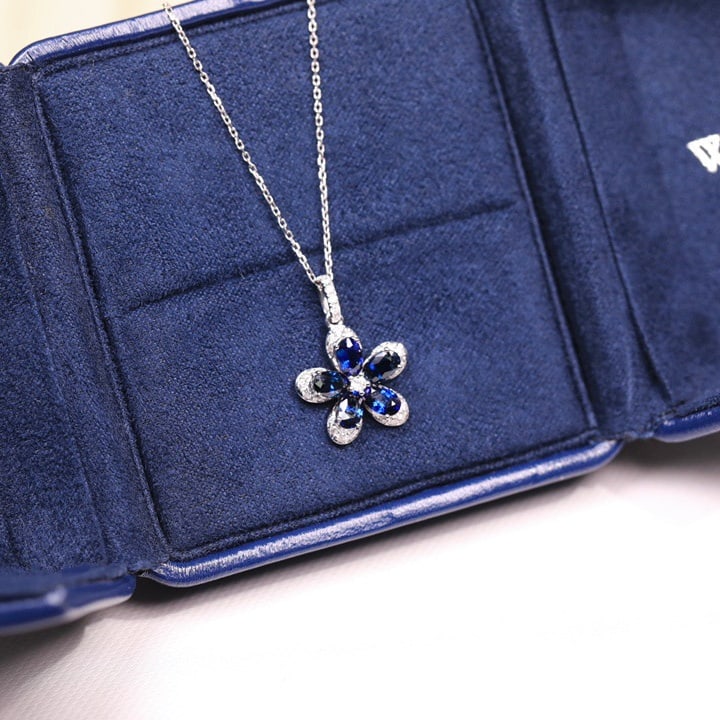 14k Gold 1.58 Ct Natural Sapphire & Diamond Necklace - 6