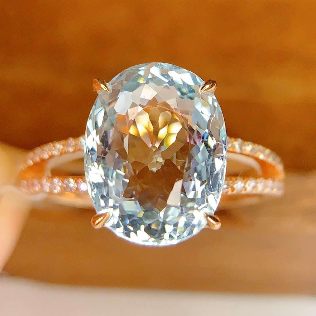 14k Gold 5.07 Ct Natural Aquamarine & Diamond Ring - 4