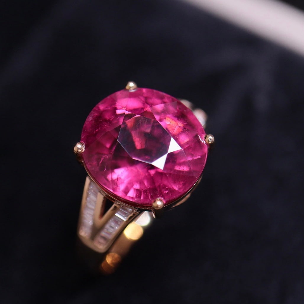 14k Gold 5.82 Ct Natural Tourmaline & Diamond Ring - 2