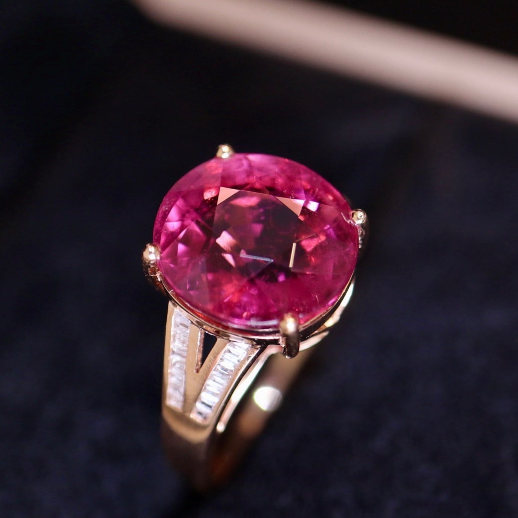 14k Gold 5.82 Ct Natural Tourmaline & Diamond Ring - 4