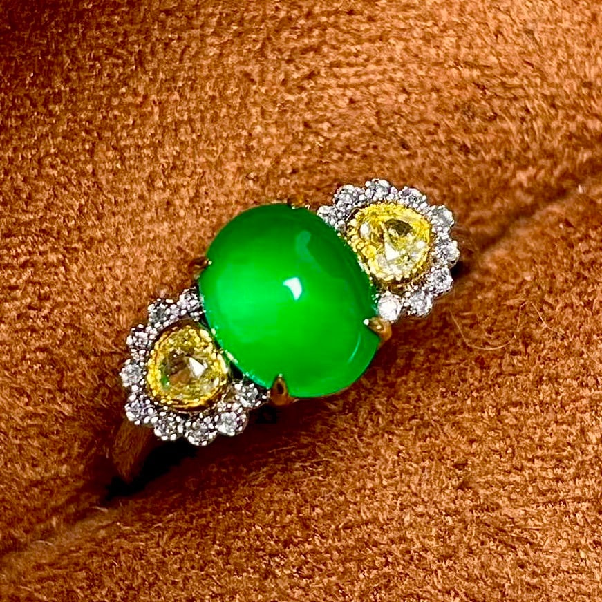 14k Gold 2.00 Ctw Natural Emerald & Yellow Diamond Ring - 4