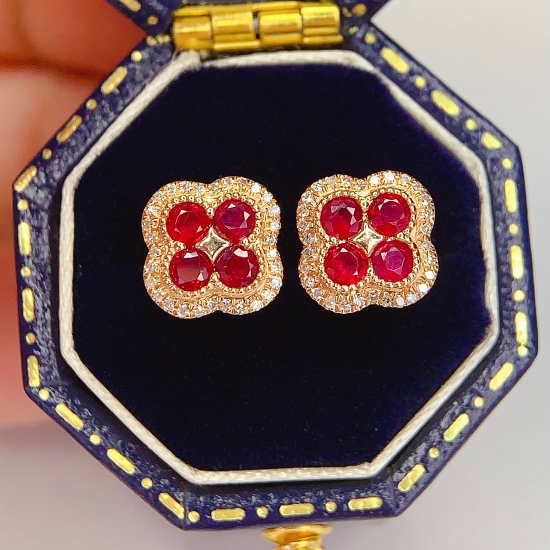 14k Gold 0.8 Ct Natural Ruby & Diamond Earrings - 2