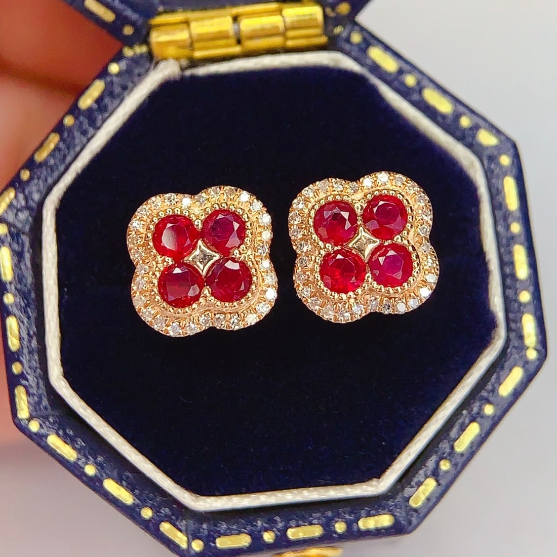 14k Gold 0.8 Ct Natural Ruby & Diamond Earrings - 5